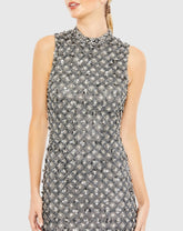 Gray Embellished High Neck Sleeveless Sheath Dress